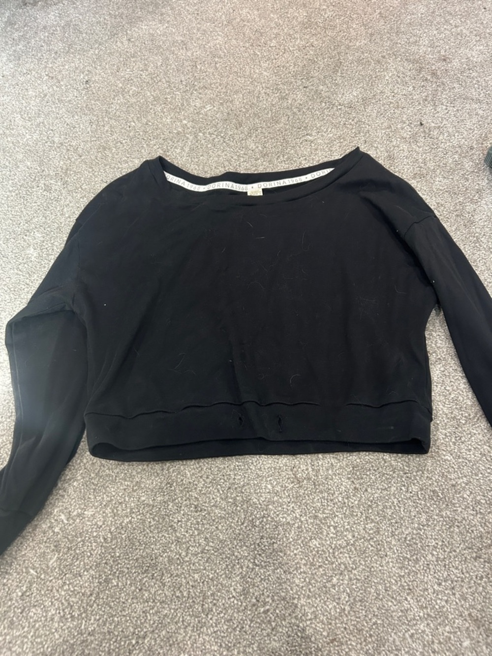 Black Cropped Boatneck Long-Sleeve Top